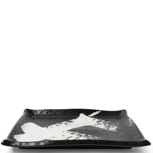 MIYA Company Serving Bowls & Plates^Black & White Brush Rectangle Platter