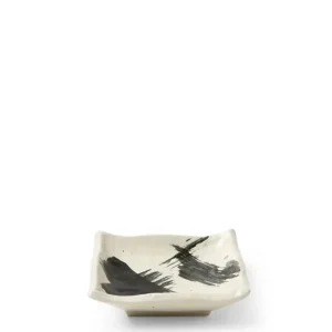 MIYA Company Serving Bowls & Plates^Black & White Brush Sauce Dish