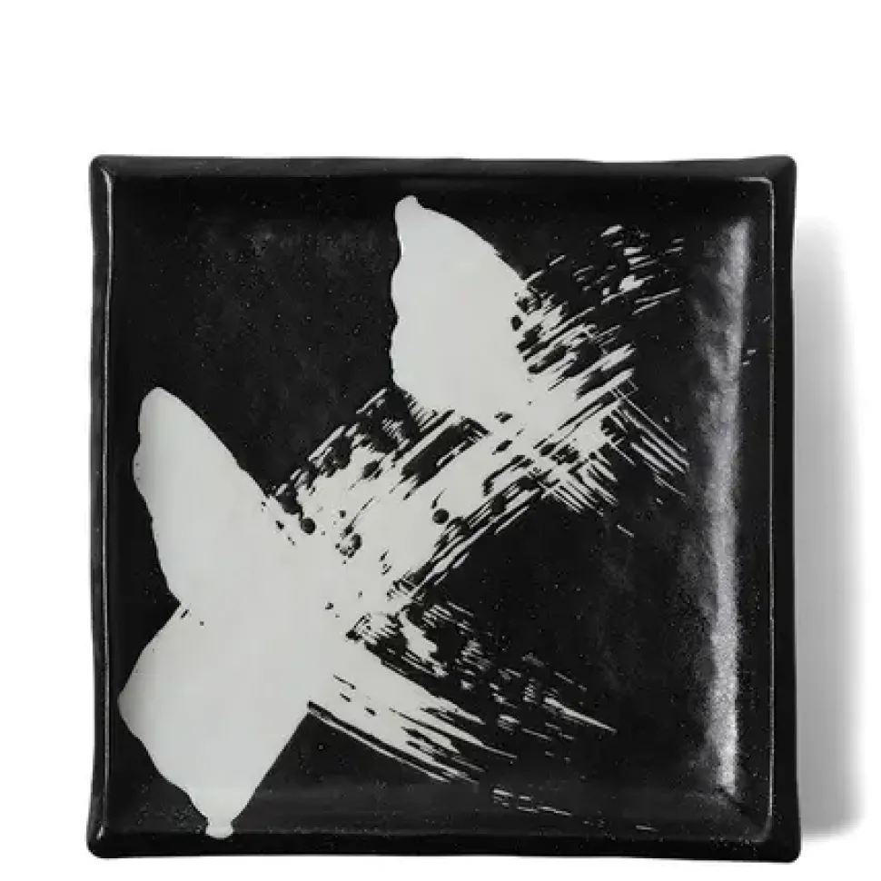 black__white_brush_square_0.webp MIYA Company Medium Plates^Black & White Brush Square Plate