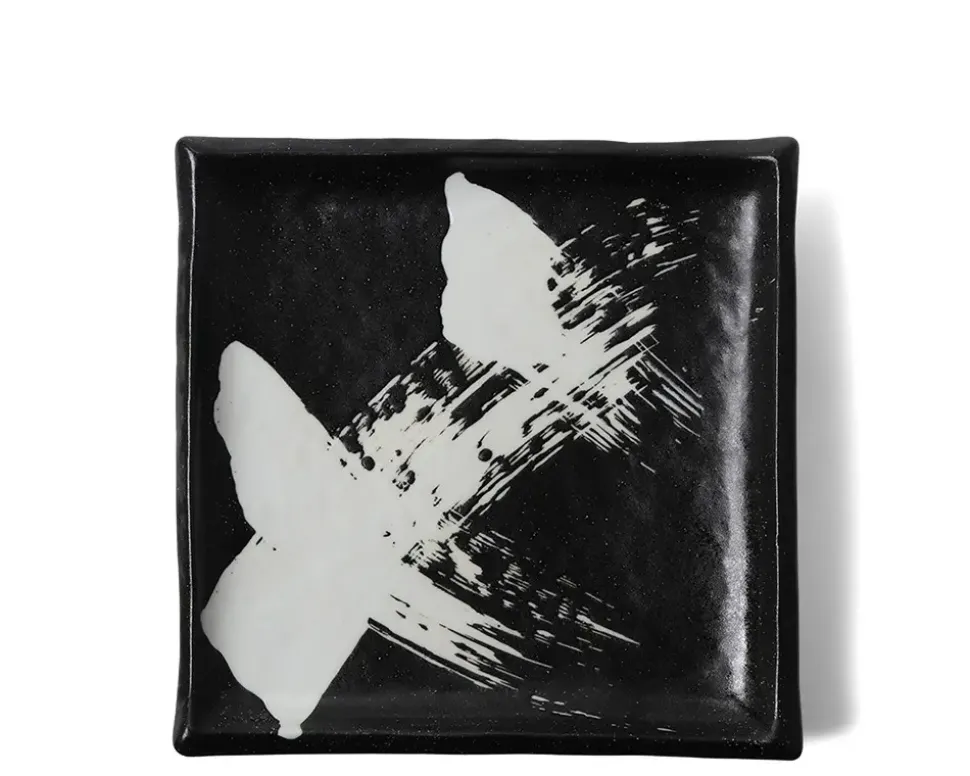 black__white_brush_square_1.webp MIYA Company Medium Plates^Black & White Brush Square Plate