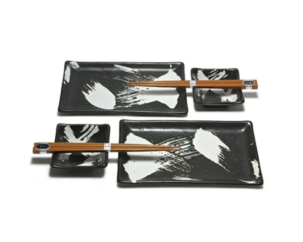 black_brush_stroke_sushi__2.webp MIYA Company Plate Sets^Black Brush Stroke Sushi Set