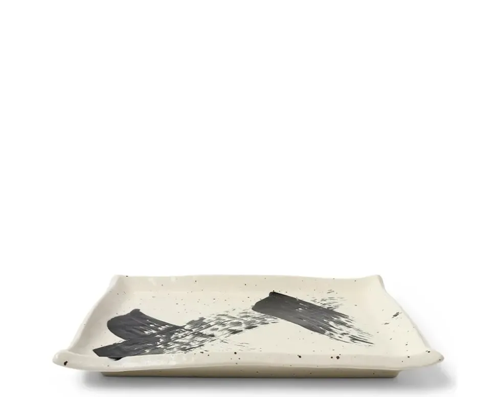 black_white_brush_rectang_2.webp MIYA Company Serving Bowls & Plates^Black White Brush Rectangle Platter