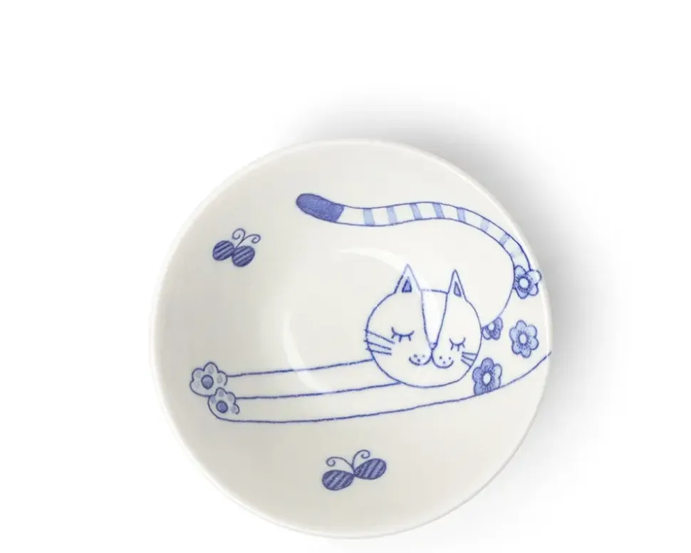 blue__white_cat__rice_bow_2.webp MIYA Company Bowls^Blue & White Cat 4.5" Rice Bowl
