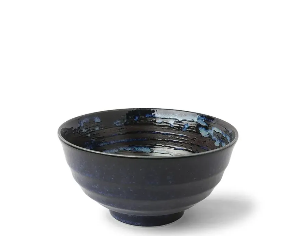 blue_black_swirl__noodle__1.webp MIYA Company Medium Bowls^Blue Black Swirl 6.75" Noodle Bowl