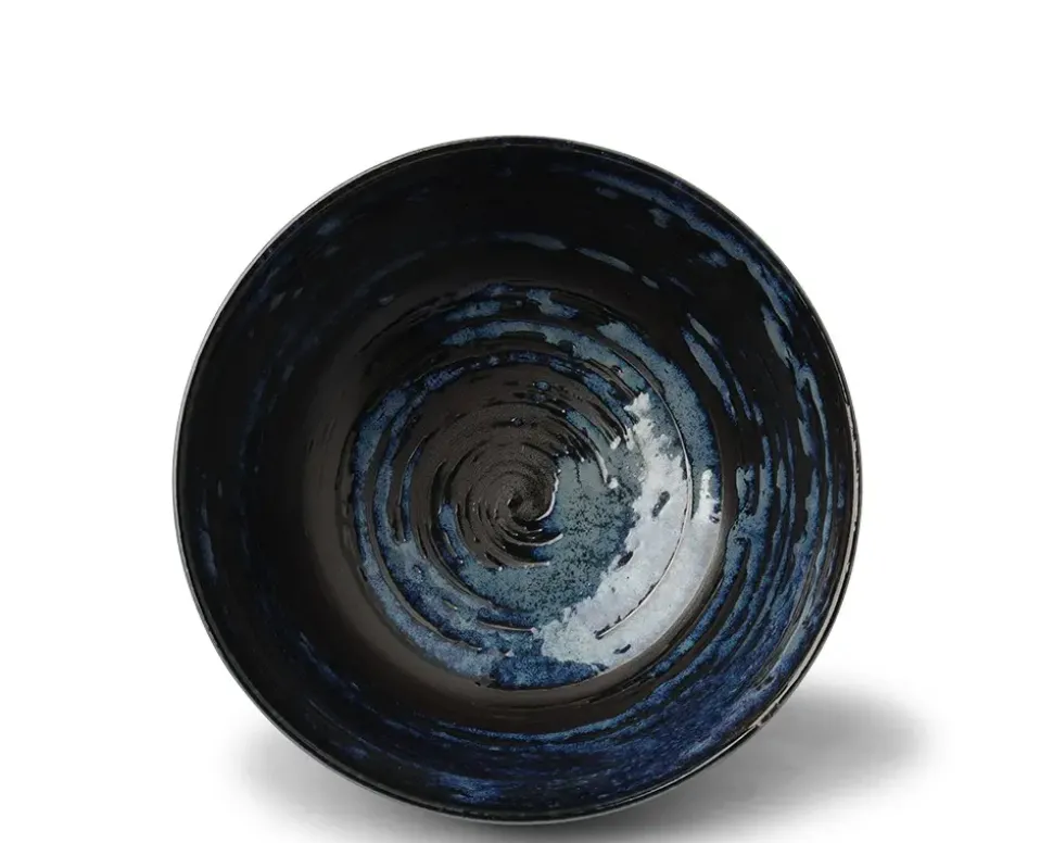 blue_black_swirl__noodle__2.webp MIYA Company Medium Bowls^Blue Black Swirl 6.75" Noodle Bowl