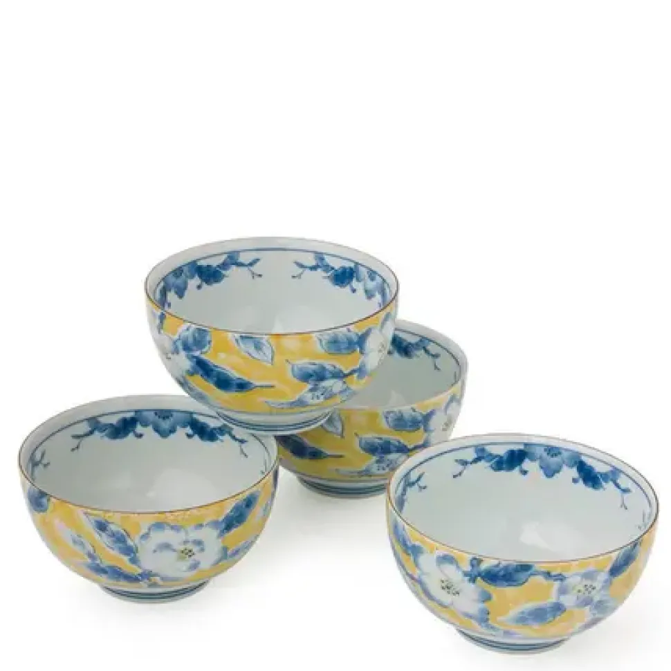 blue_flower__yellow_bowl__0.webp MIYA Company Bowl Sets^Blue Flower 5" Yellow Bowl Set