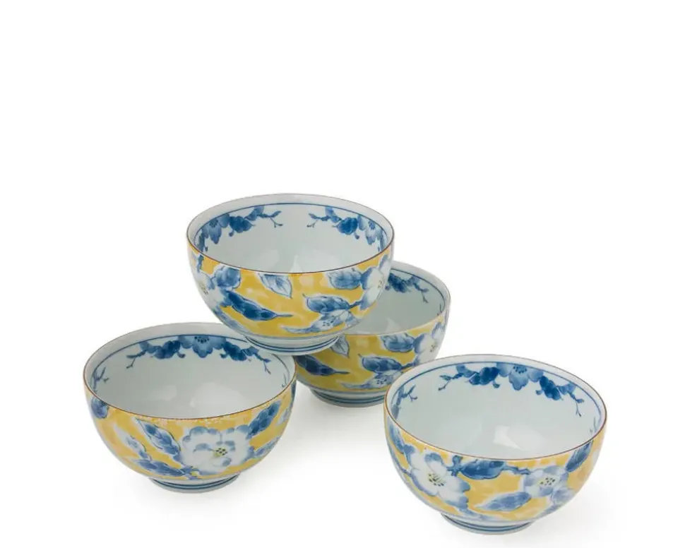 blue_flower__yellow_bowl__1.webp MIYA Company Bowl Sets^Blue Flower 5" Yellow Bowl Set