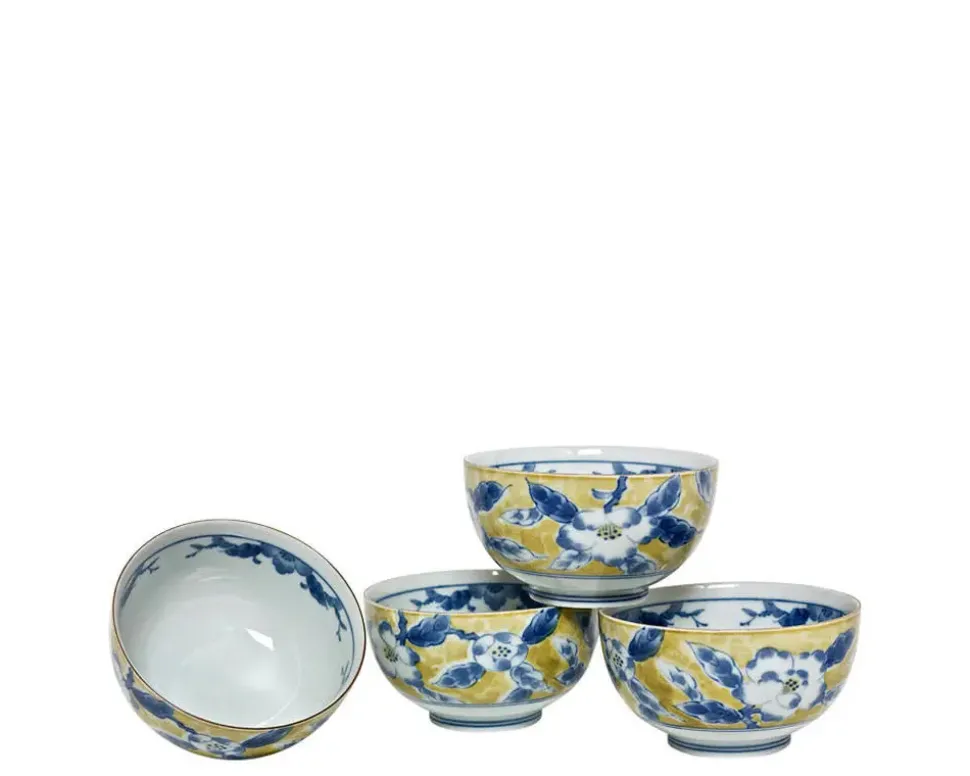 blue_flower__yellow_bowl__2.webp MIYA Company Bowl Sets^Blue Flower 5" Yellow Bowl Set