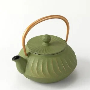 MIYA Company Teapots - Cast Iron^Cast Iron Teapot Olive Green Wave Gold Handle