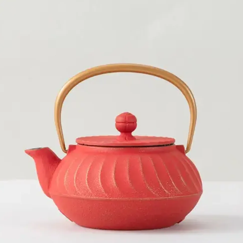 cast_iron_teapot_red_wave_0.webp MIYA Company Teapots - Cast Iron^Cast Iron Teapot Red Wave Gold Handle