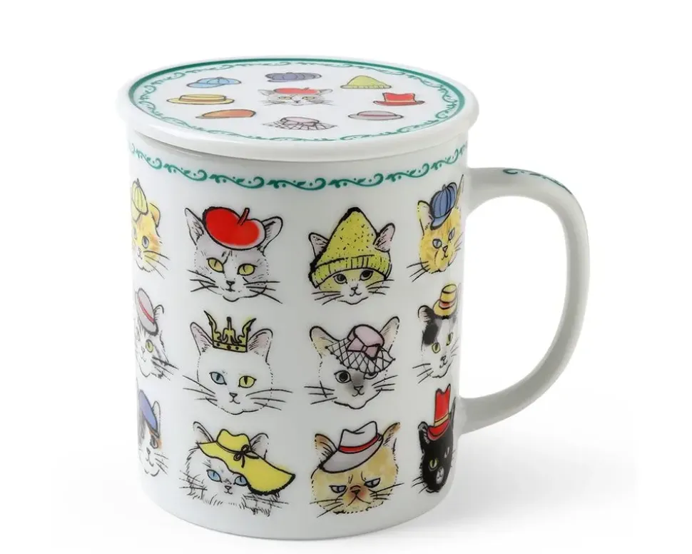 cats_in_hats_mug_with_lid_1.webp MIYA Company Cups/Mugs^Cats In Hats Mug With Lid