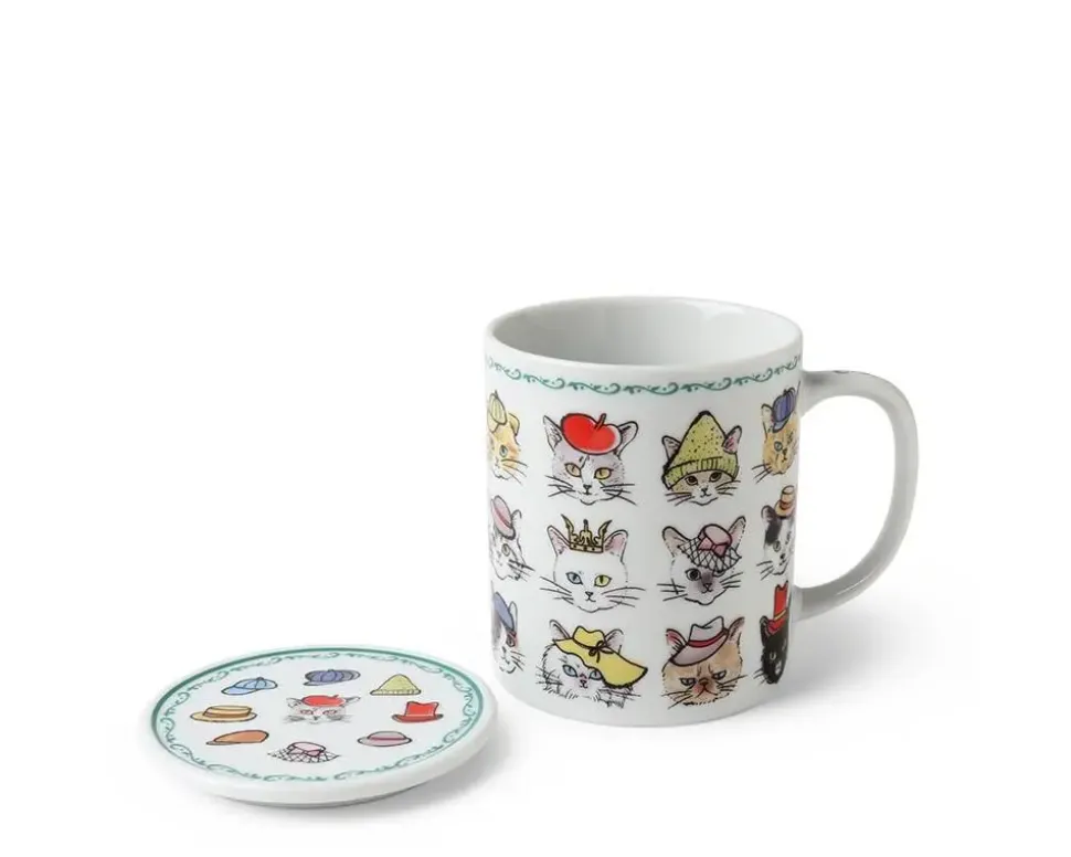 cats_in_hats_mug_with_lid_3.webp MIYA Company Cups/Mugs^Cats In Hats Mug With Lid