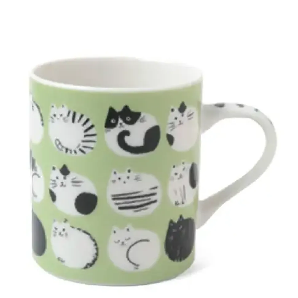 cozy_cats__oz_mug__green_0.webp MIYA Company Cups/Mugs^Cozy Cats 8 Oz. Mug - Green