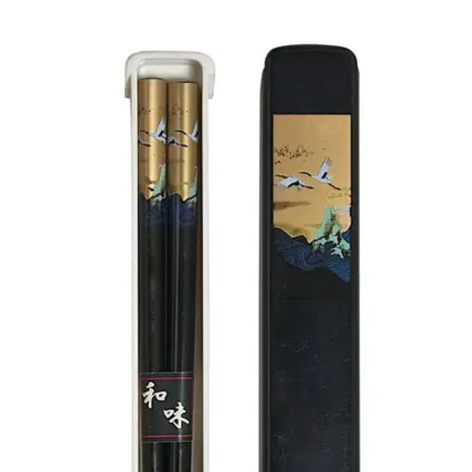cranes_chopsticks_with_ca_0.webp MIYA Company Chopsticks^Cranes Chopsticks With Case - Black