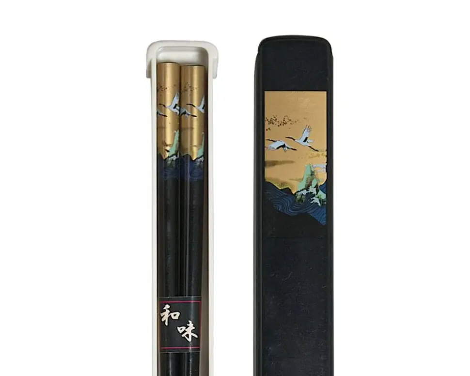 cranes_chopsticks_with_ca_1.webp MIYA Company Chopsticks^Cranes Chopsticks With Case - Black