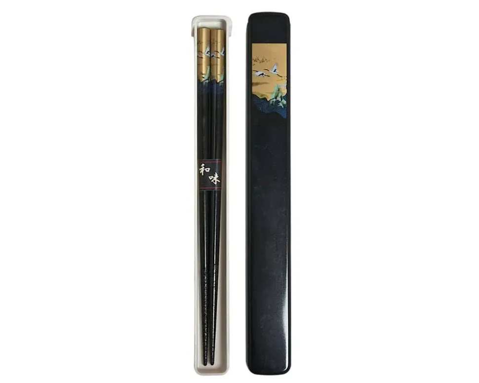 cranes_chopsticks_with_ca_2.webp MIYA Company Chopsticks^Cranes Chopsticks With Case - Black