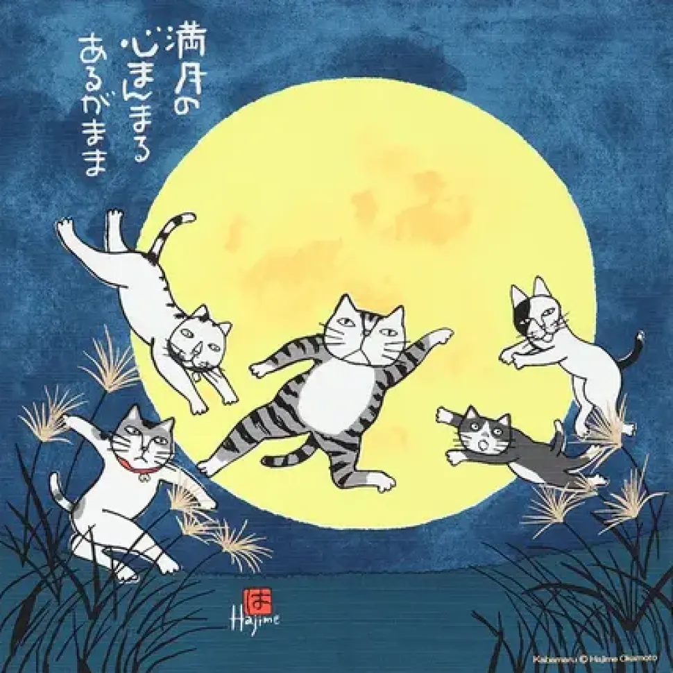 furoshiki_kabamaru_cat_mo_0.webp MIYA Company Cats^Furoshiki Kabamaru Cat Moon 19.75" Sq.
