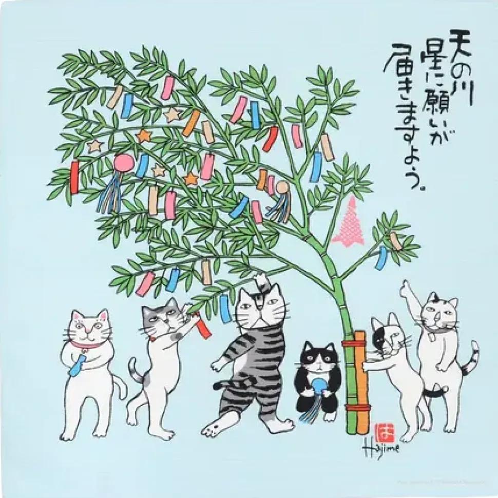 furoshiki_kabamaru_tanaba_0.webp MIYA Company Cats^Furoshiki Kabamaru Tanabata 19.75" Sq.