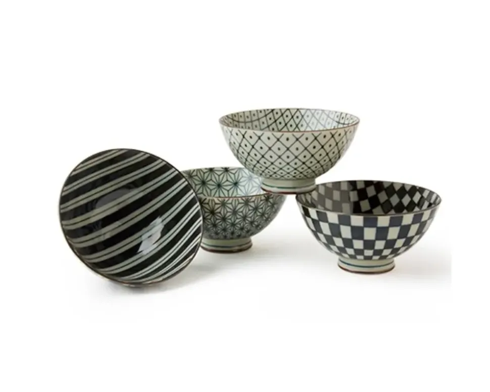 retro_black__white__rice__1.webp MIYA Company Bowl Sets^Retro Black & White 4.5" Rice Bowl Set