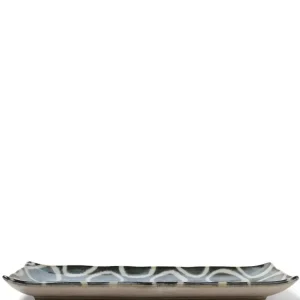 MIYA Company Medium Plates^Rustic White Circles Rectangle Plate