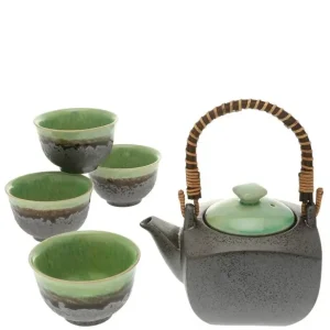 MIYA Company Tea Sets - Ceramic^Tea Set Bronze/Jade Square